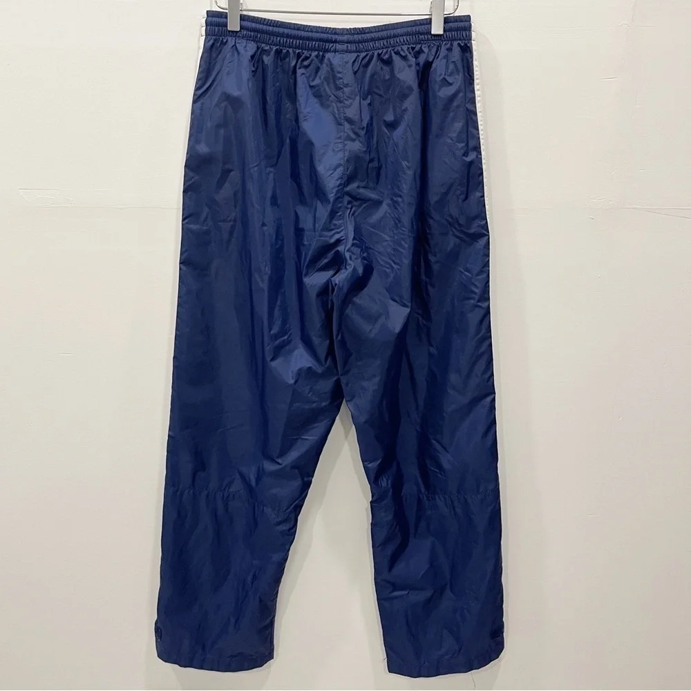 Vintage Adidas Stripe Trim Wind Nylon Pants Wide Leg Adjustable Blue Large